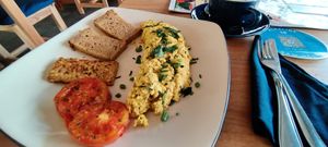 Scrambled tofu breakfast at Alkaline Restaurant in Canggu