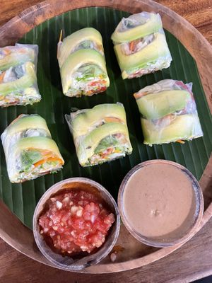 Salsa is way too much garlic, rolls were nice   at Alkaline Restaurant in Canggu