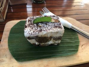 Tiramisu which comes frozen into a block at Alkaline Restaurant in Canggu