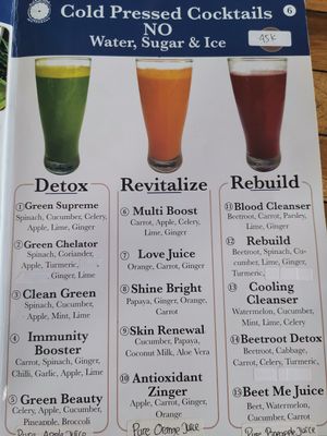 Menu cold press cocktails at Alkaline Restaurant in Canggu