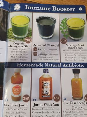 Menu immune booster at Alkaline Restaurant in Canggu