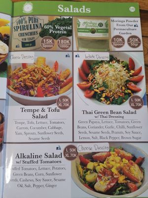 Menu salads at Alkaline Restaurant in Canggu