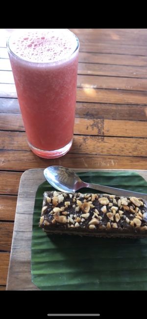 Frozen, raw peanut  bar with watermelon juice  at Alkaline Restaurant in Canggu