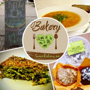 Vegan tasty salty pie, soup, muffins, halva. at Green Bakery in Tallinn