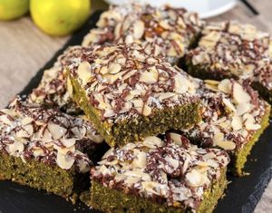 Vegan coconut cake with spirulina at Green Bakery in Tallinn