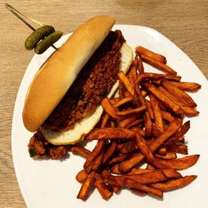 Vegan BBQ Sandwich with Sweet Potato Fries  at Kerbey Lane Cafe in Round Rock