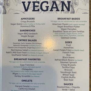 Vegan Menu at Kerbey Lane Cafe in Round Rock