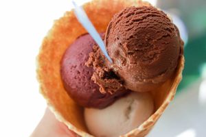 chocolate, acai and coconut ice cream at Heladeria Eco Deleite in Granada