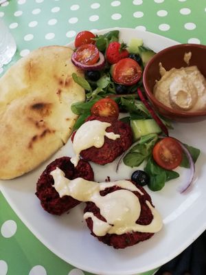 Beetroot falafels at The Green Room in Warrington