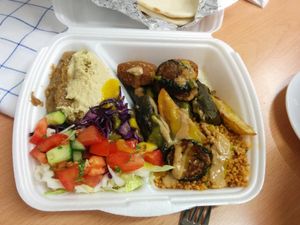 Vegan plate to go at Ibras Bistro in Dresden