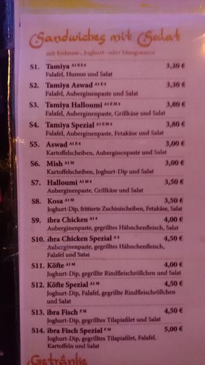 Menu 1 at Ibras Bistro in Dresden