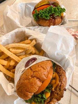 BBQ Burger and fries at VeganBurg in San Francisco