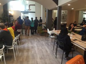 clean, bright interior with seating limited at busy times (room for ~30) at VeganBurg in San Francisco