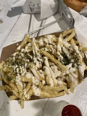 CREAMY GARLIC FRIES SO GOOD  at VeganBurg in San Francisco