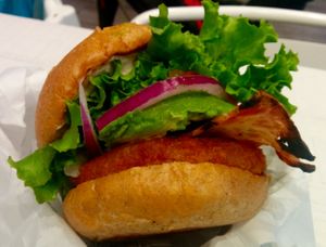 Avocado beetroot burger at VeganBurg in San Francisco