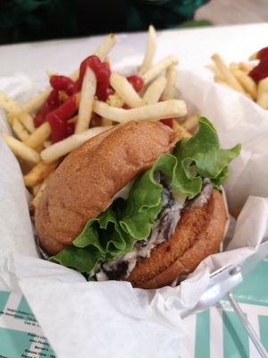 With mushrooms at VeganBurg in San Francisco