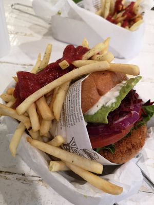 With beetroot and avocado at VeganBurg in San Francisco