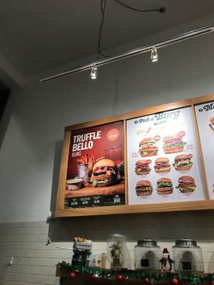 Menu board at VeganBurg in San Francisco