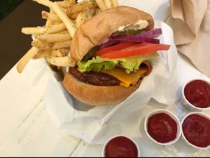 BBQ burger with cashew patty is really good!  at VeganBurg in San Francisco