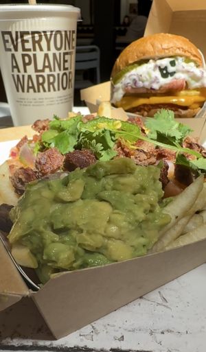Carne Asada Fries and Chick’n Buffalo Burger  at VeganBurg in San Francisco