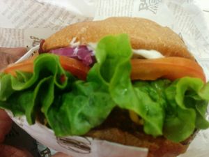 Delicious avocado beetroot burger at VeganBurg in San Francisco