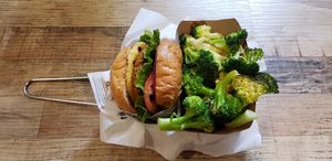 Hawaiian burger with broccoli at VeganBurg in San Francisco