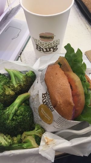 Hawaiian Teriyaki and brocoli —- Yummy! at VeganBurg in San Francisco