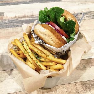 burger & seaweed fries at VeganBurg in San Francisco
