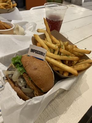 Mushroom Burger with Impossible patty at VeganBurg in San Francisco