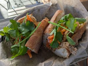 Vegan ban mi is delicious - just hold the aoli. at Kim's Cafe and Sandwiches in Berkeley