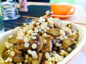 Mushroom, garlic and chilli cous cous at Real Food in Tecoma in Tecoma