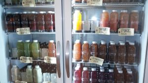 Large selection of pre-made juices at Rooted Juicery + Kitchen - Madison Rd in Cincinnati
