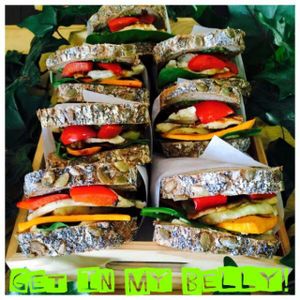 Gluten free & regular bread toasties with Haloumi, roast veggies & house made hommus & pesto. Theses are one of our favs! at Garden of Eden in Tweed Heads South