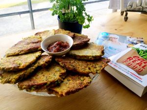Our gluten free Zucchini & corn fritter are a must try! served on their own with our house made tomato chutney or with our salad of the day! at Garden of Eden in Tweed Heads South