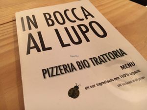 Front of menu  at In Bocca Al Lupo in Lisbon