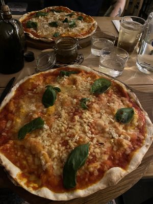 Vegan pizza with garlic. Chilli oil to add yourself   at In Bocca Al Lupo in Lisbon