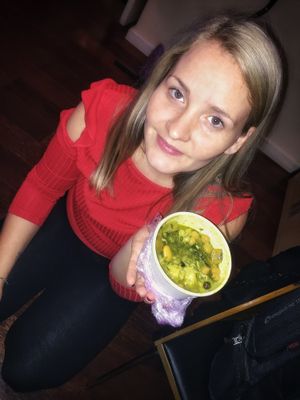 Another day. Another takeaway. Another visit to the Feelgood Cafe. This time for more amazing stew with Lentils, Beans, Veg and rice. Also some more Hot Chocolate ? plum cake ? and vegan chocolate croissant ?  at The Feel Good Cafe in East London