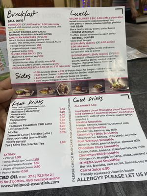 Menu at The Feel Good Cafe in East London