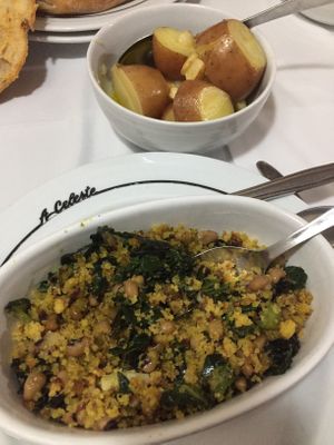 Migas with cabbage and boiled potatoes from the menu at A Celeste in Nazare