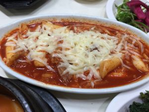 cheese rice cake (cheese tteok bokki) at SaRangBunSik - 사랑분식 in Seoul