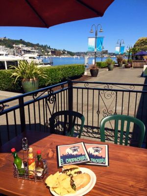 Vegan Mock Steak Torta on the Patio of Chupacabra South Lake Union at El Chupacabra - Lake Union Park in Seattle