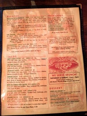 menu at El Chupacabra - Lake Union Park in Seattle