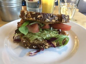 Vegan sandwich with hummus and vegetables, not on the menu but very delicious  at Chwila Moment in Gdynia