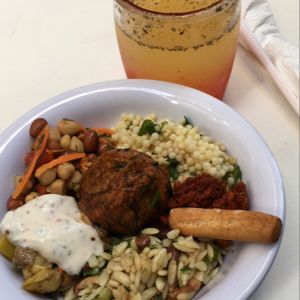 the mix veg plate with lemonade at Sinas Galata in Istanbul