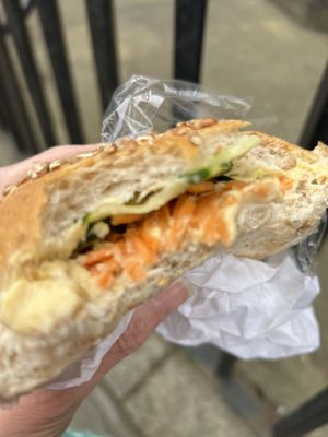 Houmous carrot olive sandwich   at Bobby's Sandwich Bar in Edinburgh