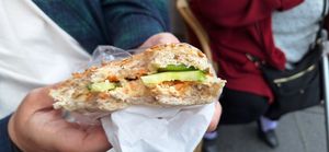 Olive, Cucumber, hummus and carrot roll at Bobby's Sandwich Bar in Edinburgh