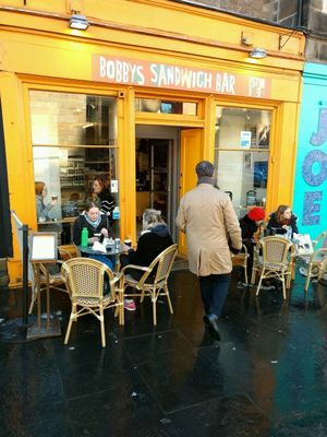 outside at Bobby's Sandwich Bar in Edinburgh