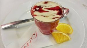 Fruit sorbet, one of the regular choices of dessert from the daily set meal at The Mantraa in Barcelona