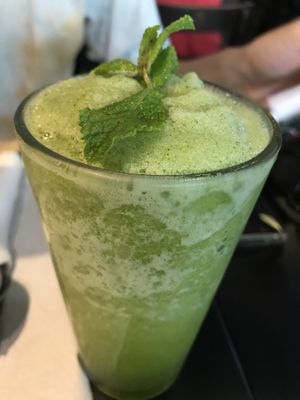 fresh juice with lemon and mint  at The Mantraa in Barcelona