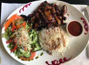 Shitake Mushrooms with Eggplant  at The Mantraa in Barcelona